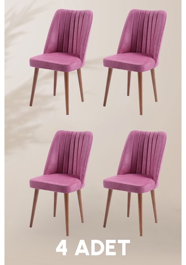 Polo Sandalye - Jerika Pembe - Ahşap Ceviz Ayak 4 Adet - Salon Sandalyesi / Mutfak Sandalyesi Gül Kurusu