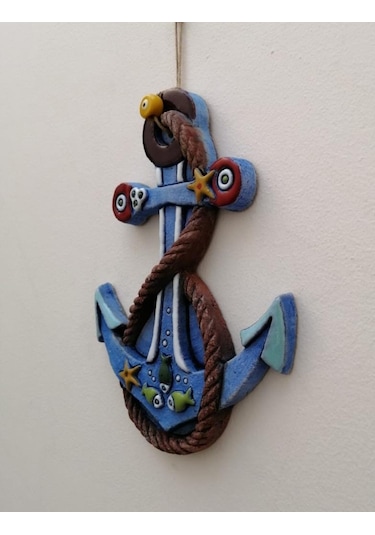 Özel Tasarım Halat Süslemeli Çapa Seramik Dekoratif Duvar Süsü Ev Bahçe Dekorasyon