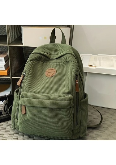 Oldfriend Kadın Yeşil Kadife Sırt Çantası - Büyük Kapasiteli Ayarlanabilir Askılı Okul Gezi Sırt Çantası Yeşil