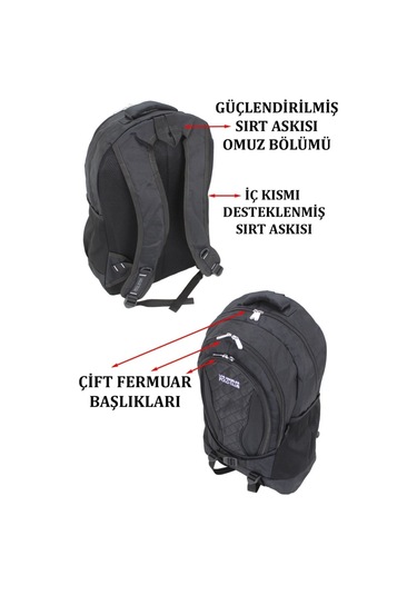 Gezi Seyahat Yürüyüş Kamp Spor Sırt Çantası 17.3 Inç Fileli Yan Cep Siyah