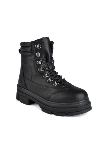 Rahat Bağcıklı Fermuarlı Kadın Bot Siyah