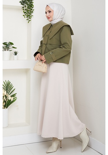 Pelerin Görünüm Astarlı Trenç 1625 - Haki Haki