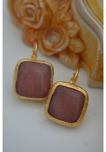 Stoneage Pembe Kuvars El Yapimi Küpe Altın