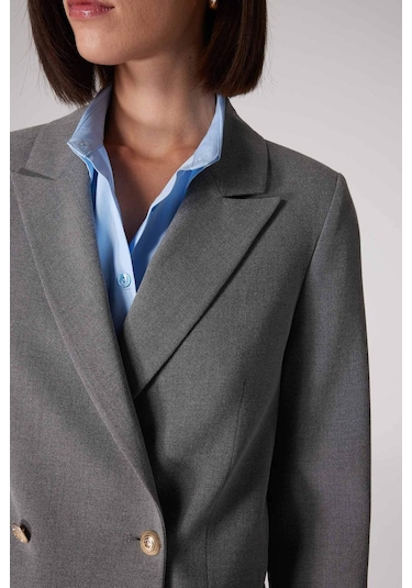 DeFacto x Sorbe Kruvaze Yaka Basic Düz Düğmeli Blazer Ceket D9922AX24AUAR222 Antrasit