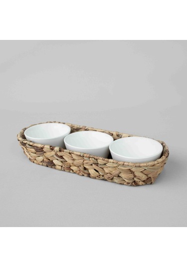 Linens Straw Porselen 3'lü 39x13,5x7 Cm Sunum Kasesi Beyaz