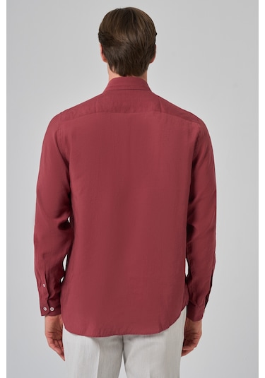 Morven Erkek Bordo Trend Düz Desen Dynamic Fit Düğmeli Yaka Gömlek 25ms004030750 Bordo Bordo