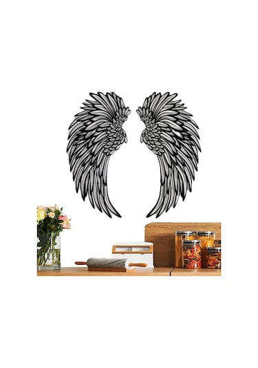 Sones 1 Çift 45 Cm Çift Taraflı Siyah Kazınmış Metal Melek Kanatları Duvara Asılan Dekorasyon Işıksız Diğer