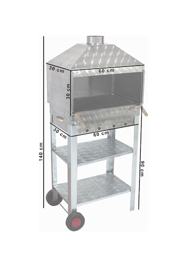 Metehan MTH-22 Davlumbazlı - Kapaklı - Bacalı - Maltız Izgaralı - 2 Tekerlekli Mangal