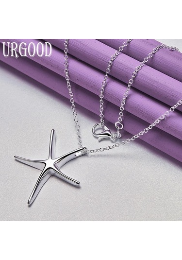 Urgood 925 Ayar Gümüş Pürüzsüz Denizyıldızı Kolye Kolye Düğün Moda Takı