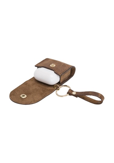 Airpods 2.Nesil Uyumlu Deri Kılıf Mai Snap G2 Antik Kahverengi