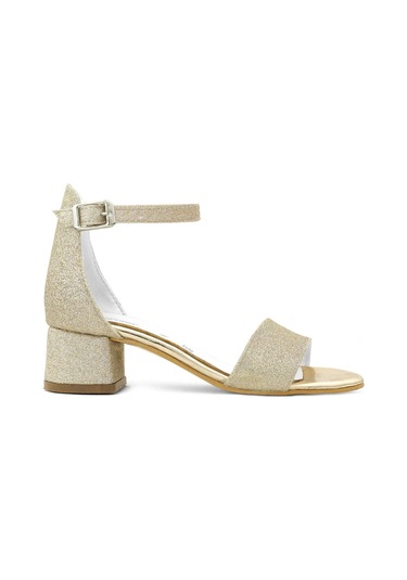 Lilo Simli Altın Tek Bantlı Kız Çocuk Topuklu Abiye Ayakkabı Altın