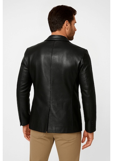Derije Diego Hakiki Deri Erkek Punto Dikişli Blazer Ceket