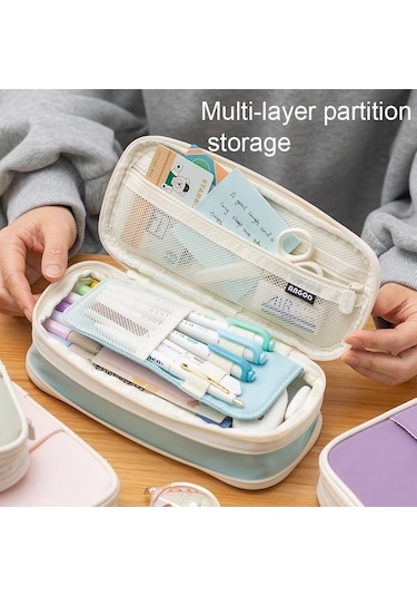 Maoyaya Mavi Macaron Kutusu Kutusu Koyu Kırtasiye Katmanlı Kapasiteli Kalem Geri Çift Çekilebilir Büyük Angoo Wr Koyu Mavi