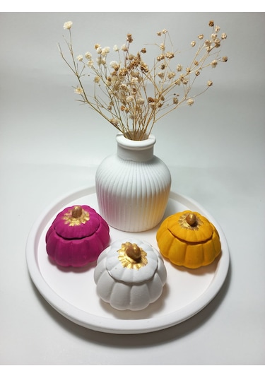 Tabaklı 3'lü Mini Balkabağı Vazo Dekoratif Set Random Çok Renkli