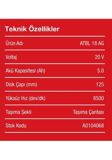 Attlas Pro ATBL 18 AG-502C 20v 5.0 Ah Kömürsüz Akülü Taşlama - A0104068