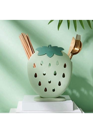 Xurunkeji Sevimli Çilek Çubuk Tutucu, Süzgeç Rafı, Mutfak Eşyaları Depolama Rafı, Süzgeç Kaşık Çatal Bıçak Raf Tutucu Kırmızı Kırmızı