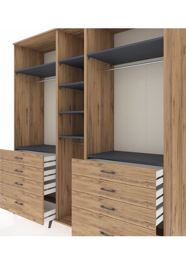 Kronos Dolap 8 Raflı 8 Çekmeceli 3 Askılı 220x59x243 Çam-antrasit/çam Antrasıt/atlas Çam