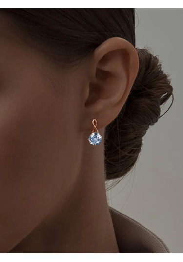 Asj 925 Ayar Gümüş Taşlı Altın Küpeler 15444451 Açık Mavi