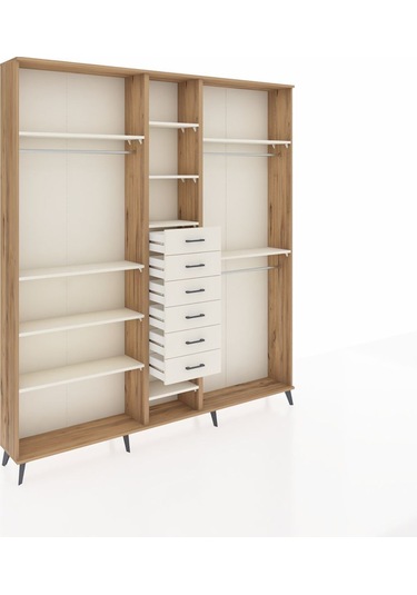 Arges Dolap 10 Raflı 6 Çekmeceli 3 Askılı 220x30x243 Çam-aytaşı/aytaşı Aytası/aytası