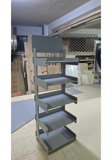 5 Gözlü, Geçmeli Mdf Lam Raf Standı - 35x110x28 Cm - Demonte, Kol