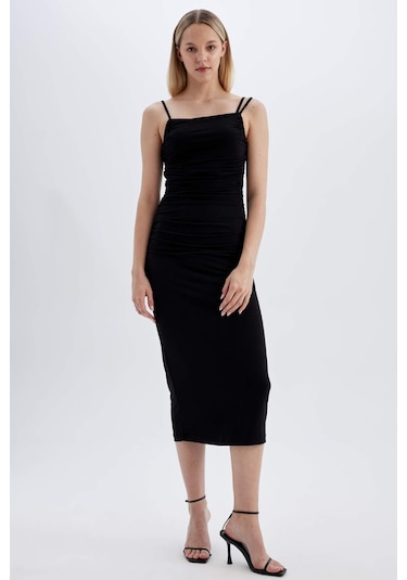 DeFacto Bodycon Askılı Midi Elbise C8948AX24SMBK81