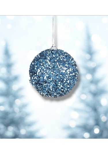 Yılbaşı Süsü 3'lü Parıltılı Top Mavi 10 Cm
