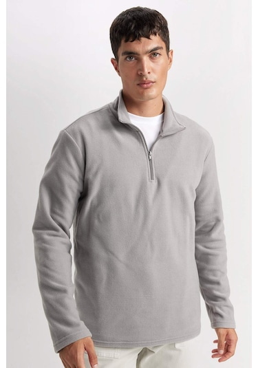 DeFacto Gri Tüylenme Yapmayan Soğuk Geçirmez Regular Fit Dik Yaka Fermuarlı Polar Sweatshirt Y3996AZNSGR307 DeFacto Gri Tüylenme Yapmayan Soğuk Geçirmez Regular Fit Dik Yaka Fermuarlı Polar Sweatshirt Y3996AZNSGR307