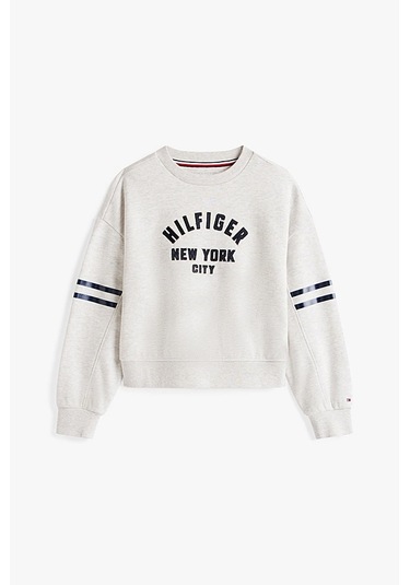 Kız Çocuk Yarasa Kollu Baskılı Sweatshirt - Gri Melanj Grey Heather