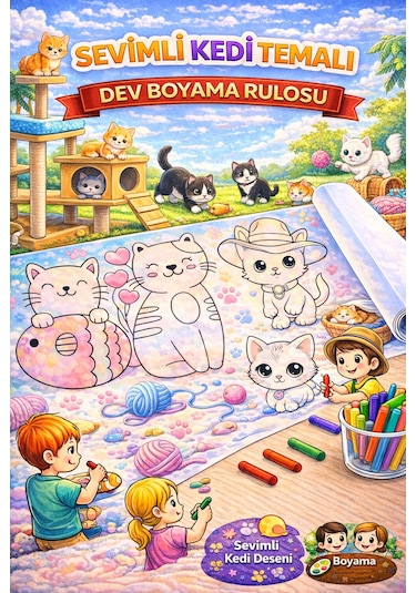 Sevimli Kedileri Boyuyorum Eğleniyorum Dev Boyama Rulosu 5mt