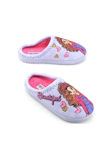 Gezer Kız Çocuk Kışlık Rahat Taban Ev Bahçe Gondol Terlik Lila