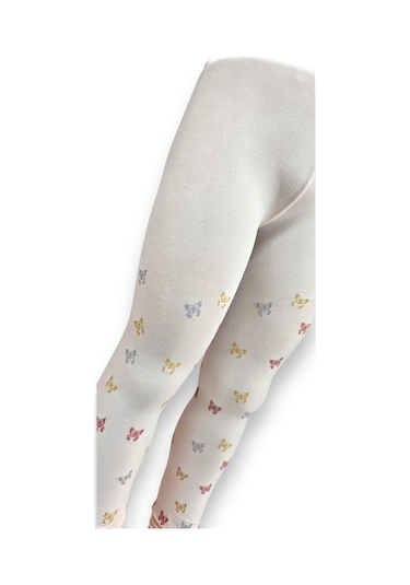 Kelebekli Simli Çocuk Külotlu Çorap - Dore Somon