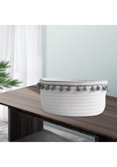 Suntek Güzel Yumuşak Depolama Sepeti Dokuma Pamuk İpliği Yün Gri Peluş Top Gri
