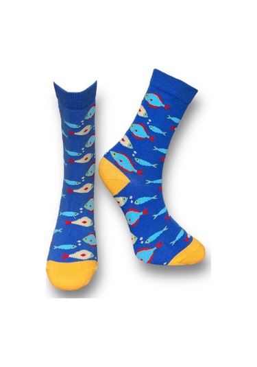 3'lü Unısex Balık Ve Geometrik Tasarımlı Esnek Nem Alabilen Pamuklu Spor Soket Çoraplar Çok Renkli