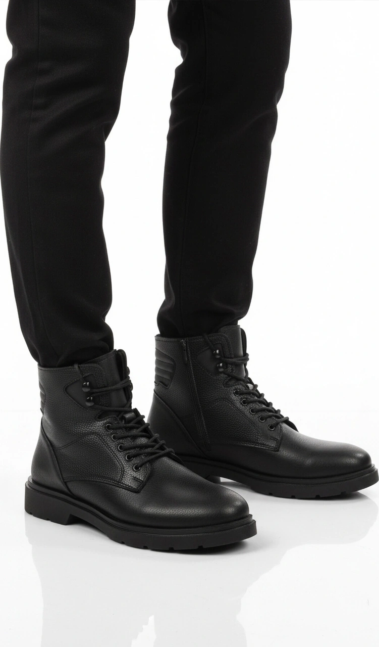 Siyah İçi Polarlı Kaymaz Fermuarlı Bağcıklı Erkek Bot 562 M Siyah