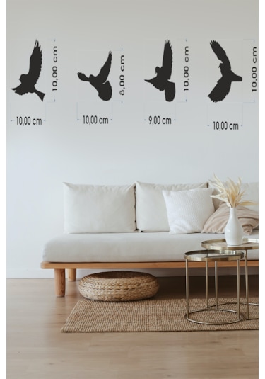 Dekoratif 4'lü Kuş Duvar Süsü Duvar Dekoru