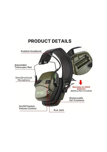 Xuweiwei Elektronik Kulaklık Yeşil Katlanabilir Aktif Gürültü Azaltma İşitme Koruma Spor Ve Kış İçin