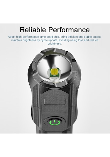 Led Şarj Edilebilir El Feneri Mini El Yakınlaştırılabilir Siyah Siyah