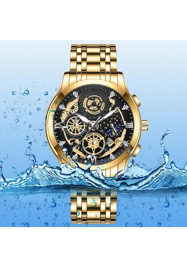 Altın Va Va Voom Spor Saatler Erkekler İçin Altın Üst Marka Lüks Paslanmaz Çelik Kol Saati Adam Saat Moda Chronograph Kol Saati No Packaging