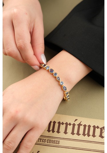 Çildan Womens Gold Özel Tasarım Mavi Taşlı Göz Ve Damla Detaylı K Altın - Gümüş - Rose