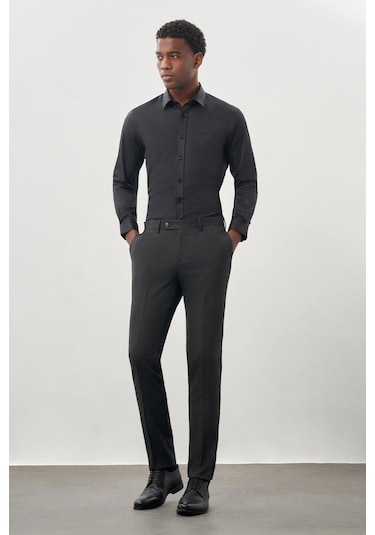 Koyu Antrasit Düz Gabardin Esnek Yan Cep Slim Fit Classic Pantolon 1003245209 070 Koyu Antrasit