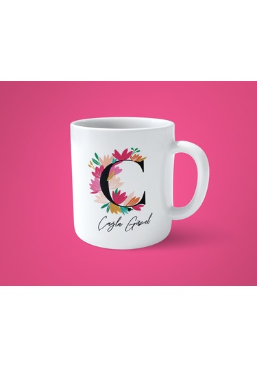 Renkli Çiçekli Ç Harfli Kişiye Özel İsimli Baskılı Kupa Bardak