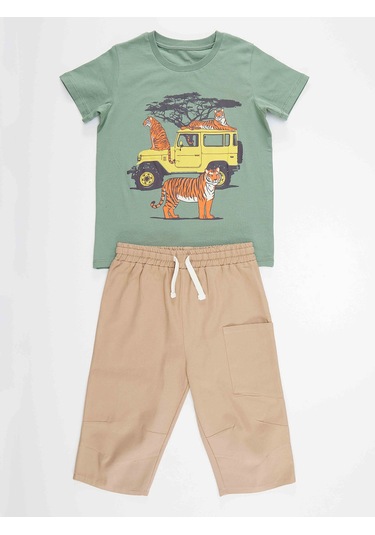 Denokids Mshb&g Safari Erkek Çocuk T-shirt Gabardin Kapri Takım Çok Renkli