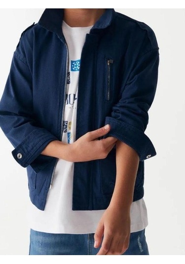 Çocuk Pamuklu Mevsimlik Cepli Ceket-14016 Lacivert