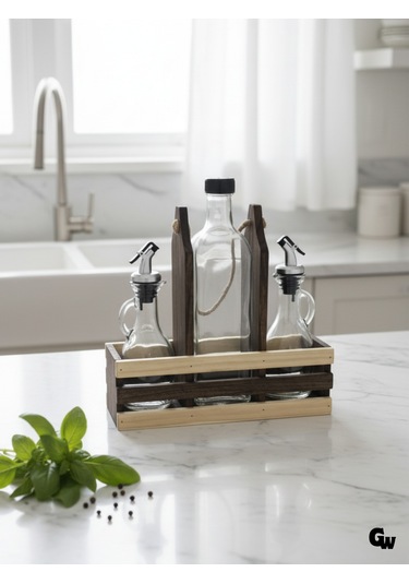 Ahşap Doğal 3lü 2+1 Set Yağdanlık Ve Sosluk Takımı Set Ceviz 1 Set Ceviz