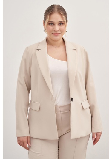 Astarlı Tek Düğmeli Blazer-1758-krem Krem