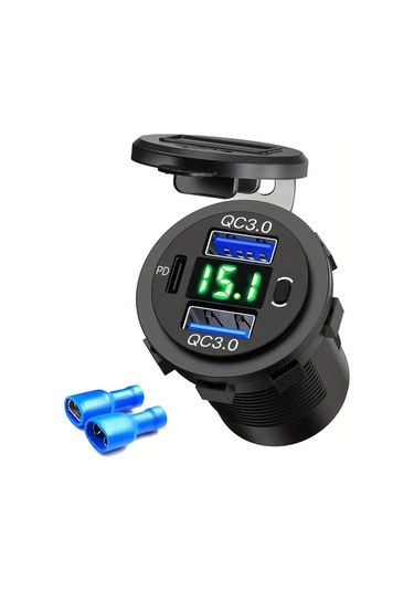 Honeybeeshop Yeşil Işık Telsiz Üç Arayüzlü Usb Type-c Qc3.0 Pd3.0 Led Ekranlı 12v 24v Araç Şarj Cihazı