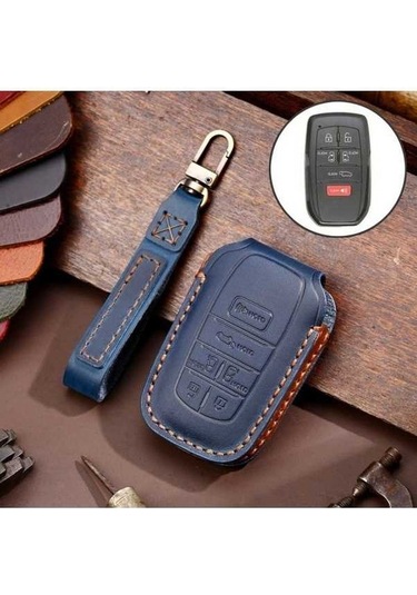 Tongxida Hallmo Toyota Sienna Uyumlu 6 Düğmeli Koyu Mavi Hakiki Deri Anahtarlık
