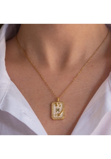 Çelik Kolye, Altın Kaplama Balık Burcu Kadın Kolyek-104 Altın