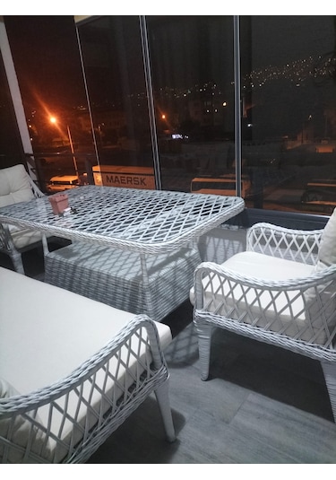 Kaş 3+1+1+masa Rattan Bahçe Balkon Mobilyası Açık Krem