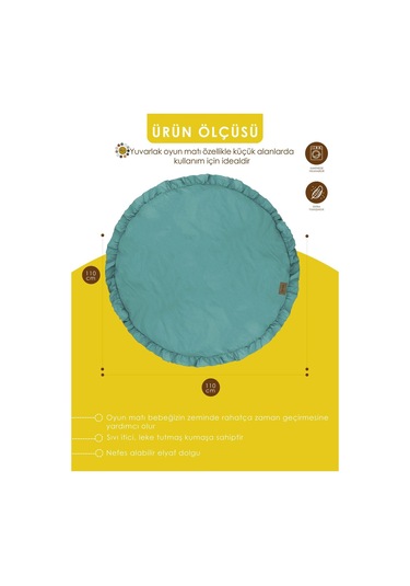 Mordesign Bebek/çocuk Oyun Halısı, Yenidoğan Emekleme Pedi, Aktivite Matı, Çok Amaçlı Minder, Kampçı Serisi 110 X 110 Yeşil